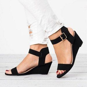 Suede Wedge Heels with Buckles